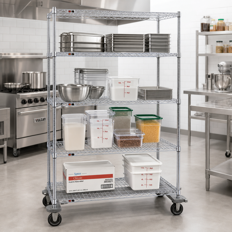 Product image #2 for Chrome 4-Tier Wire Shelving Dolly Truck, 60 x 21 Inches, 69 Inches High