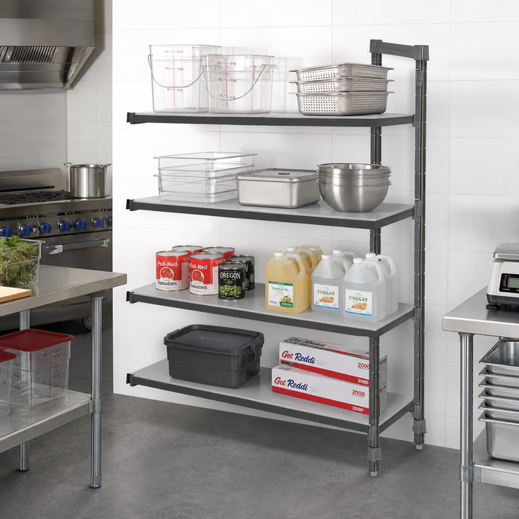 Product image #2 for Cambro Camshelving Basics Plus 4-Tier Solid Polymer Add-On Shelving Unit, 48"W x 24"D x 84"H, Brushed Graphite