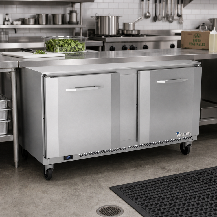 Product image #2 for Victory Refrigeration VUF60HC V-Core™ Two-Section Undercounter Freezer, 60 Inches Wide, Rear-Mounted Self-Contained Refrigeration