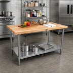 Thumbnail image #2 for John Boos JNS21 120 x 36 x 35-Inch Wood Top Work Table, Northern Hard Rock Maple, 1-1/2-Inch Top, Galvanized Base, Adjustable Undershelf