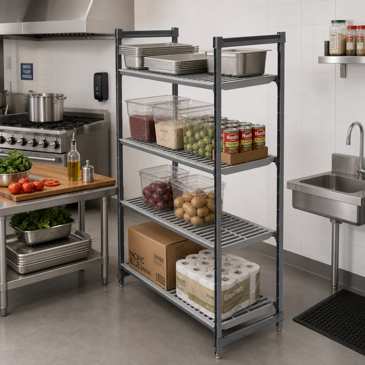 Product image #2 for Cambro Camshelving Basics Plus 4-Tier Stationary Starter Unit, 48 x 24 x 84 Inches, Vented, Brushed Graphite