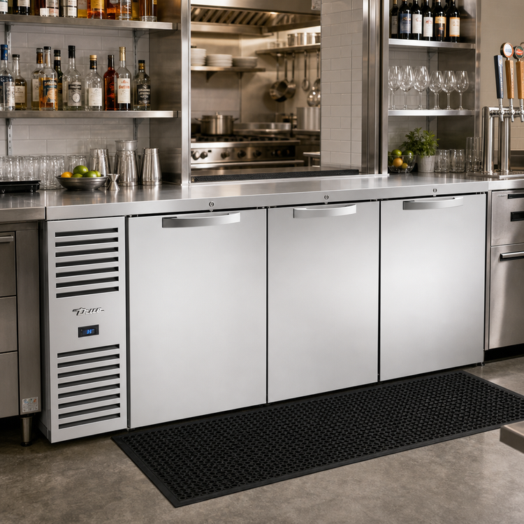 Product image #2 for True Premier Bar Stainless Steel Pass-Thru Three-Section Back Bar Cooler with 6 Solid Locking Doors, 84-Inch, Side-Mounted Self-Contained Refrigeration