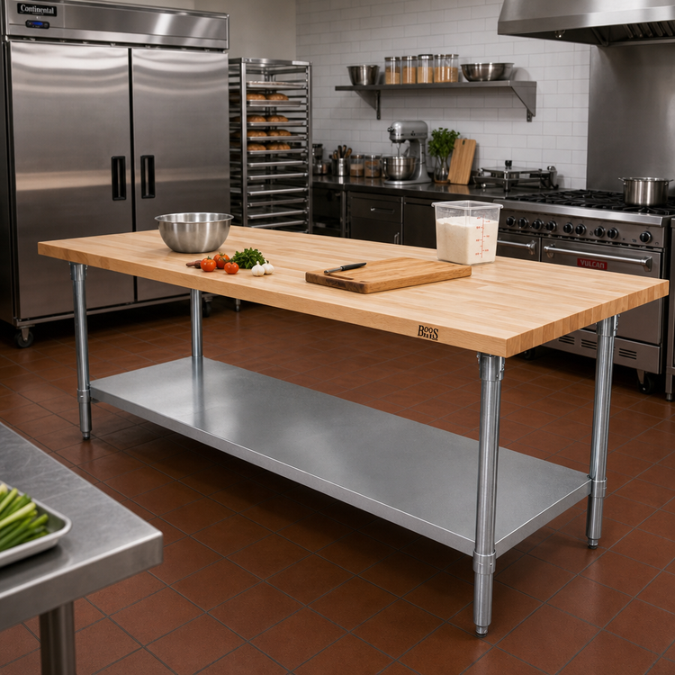 Product image #2 for John Boos 96 Inch x 24 Inch Wood Top Work Table with Adjustable Undershelf and Galvanized Legs