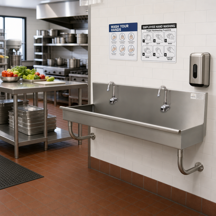 Product image #2 for Advance Tabco 2-Station Wall-Mounted ADA Multi-Wash Hand Sink with Electronic Faucets, 40 Inch Wide