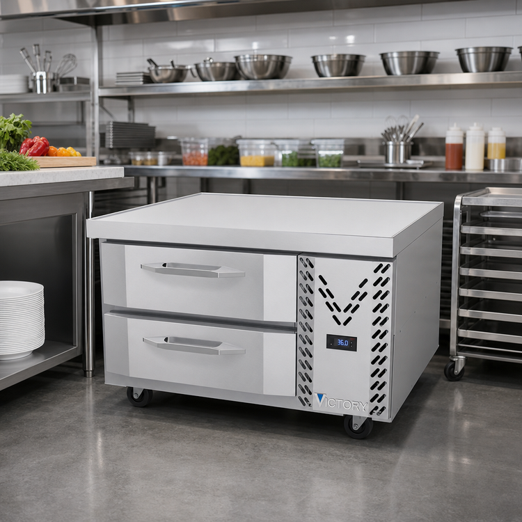 Product image #2 for Victory Refrigeration 36-Inch One-Section Two-Drawer Refrigerated Chef Base, Self-Contained, R290