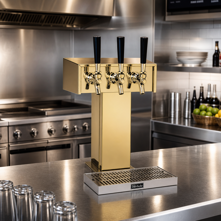 Product image #2 for Perlick 4006-3BTF2 Extra High 3-Faucet Countertop Glycol-Cooled Tee Draft Beer Tower, Tarnish-Free Brass
