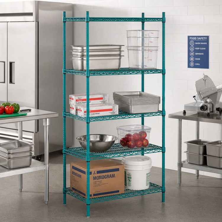 Product image #2 for Advance Tabco Special Value 4-Shelf Wire Shelving Unit, 48 x 24 x 74 Inches, Green Epoxy, Stationary