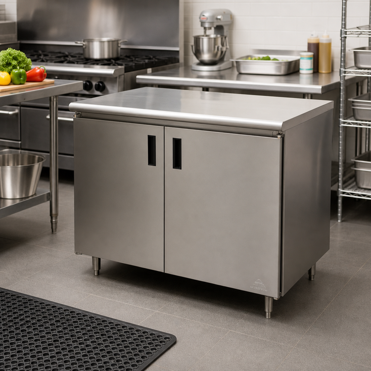 Product image #2 for Advance Tabco Special Value Series 60-Inch x 24-Inch Enclosed Work Table with Cabinet Base, Hinged Doors, and 16-Gauge 304 Stainless Steel Top