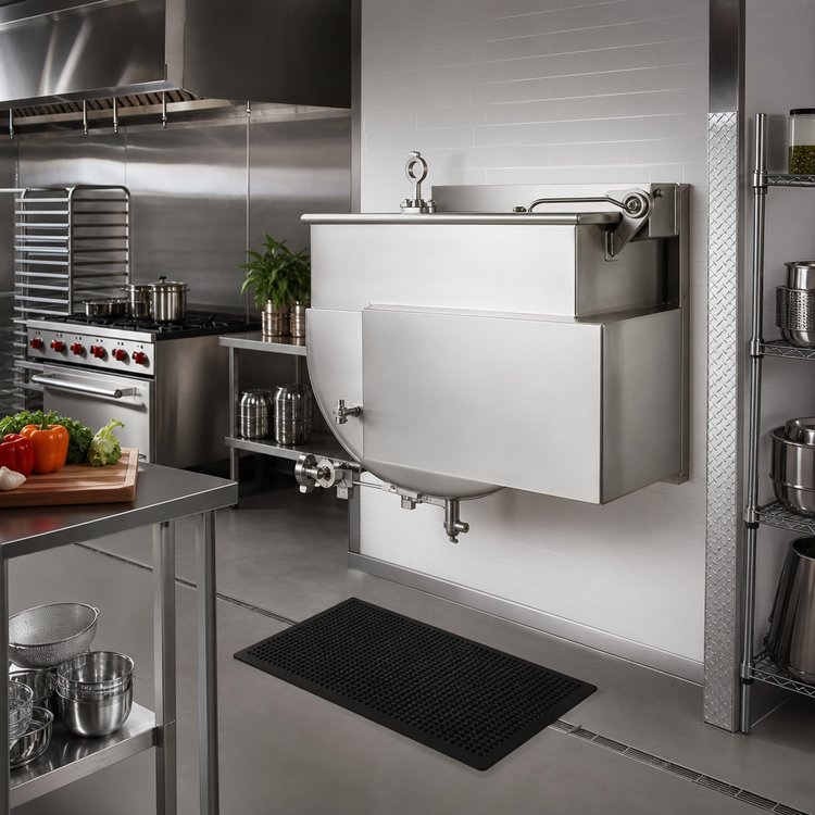 Product image #2 for Legion 100-Gallon Stationary Direct Steam Kettle, Wall Mounted, 2/3 Jacket, 304 Stainless Steel Liner