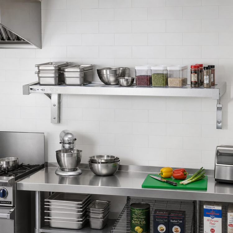 Product image #3 for New Age Heavy Duty Adjustable Wall-Mounted Aluminum Shelf, 24 x 72 Inches