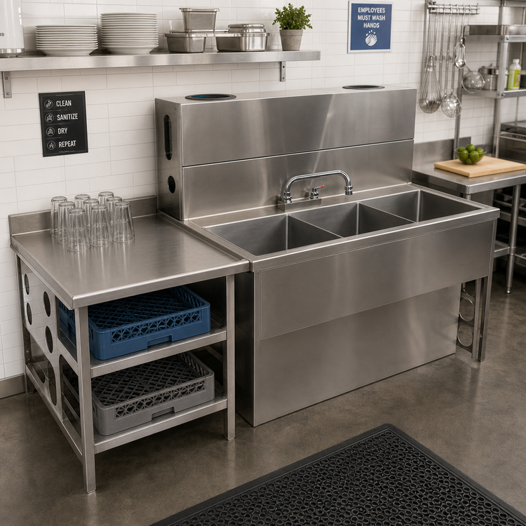 Product image #3 for 48-Inch Three-Compartment Underbar Slimline Sink with Left Drainboard