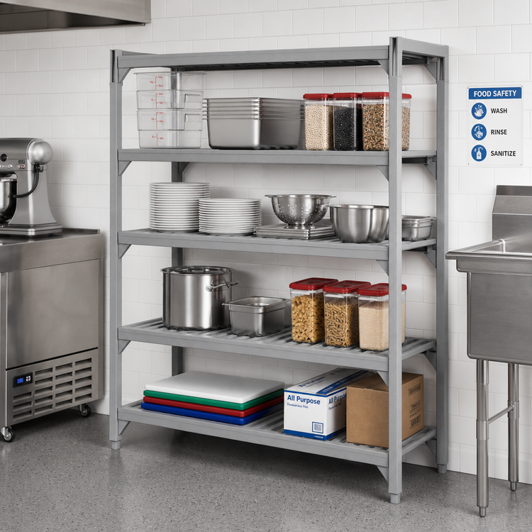 Product image #3 for Cambro Camshelving Premium 18" x 72" Vented 4-Shelf Polymer Shelf Kit
