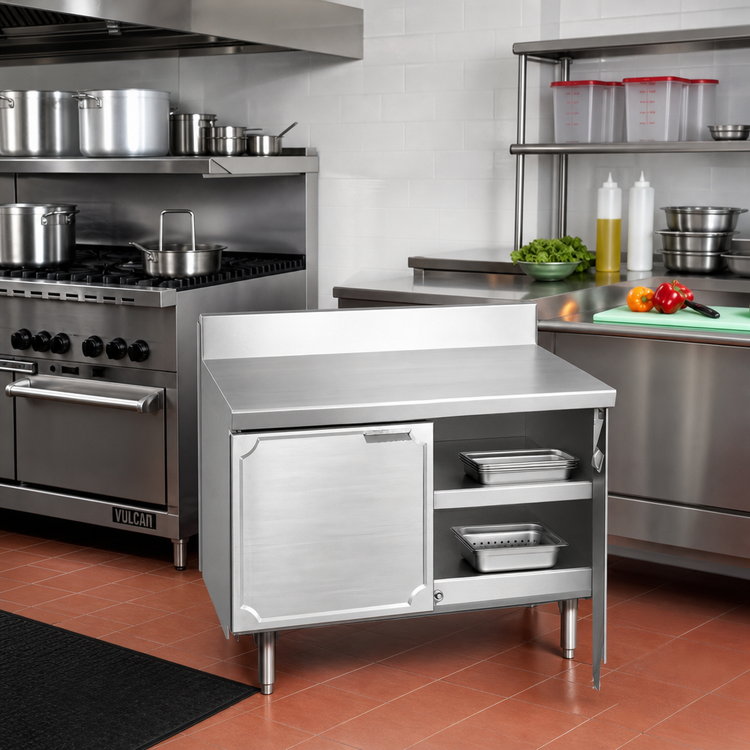Product image #2 for La Rosa Refrigeration Utility Stand Cabinet Base with Hinged Door, 24 x 32 Inch, 304 Stainless Steel