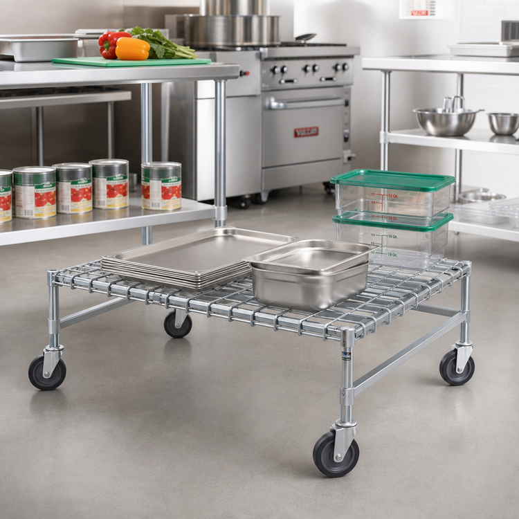 Product image #2 for Eagle Group Mobile Chrome Wire Dunnage Rack, 48 x 24 x 14 Inches, 800 lb. Capacity