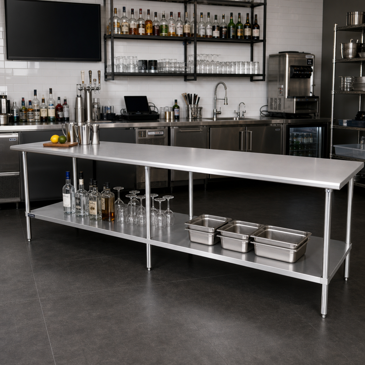 Product image #2 for 108" x 24" Stainless Steel Underbar Work Table with Adjustable Undershelf