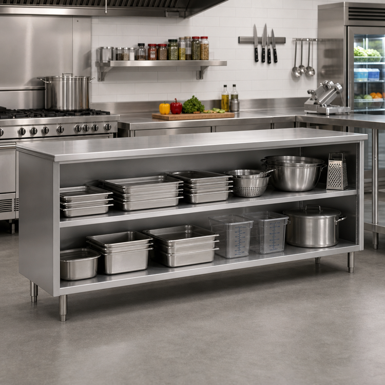 Product image #2 for Eagle Spec-Master Open Front Stainless Steel Plate Cabinet with Fixed Shelf, 120 Inch W x 15 Inch D