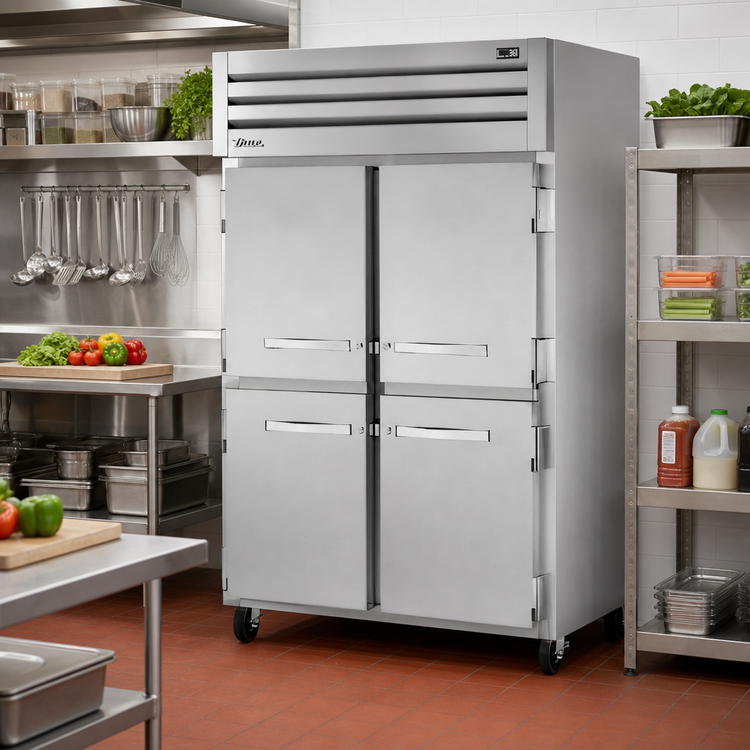 Product image #2 for True SPEC SERIES Two-Section Reach-In Refrigerator with 4 Half Stainless Steel Doors, Top-Mounted Self-Contained Refrigeration