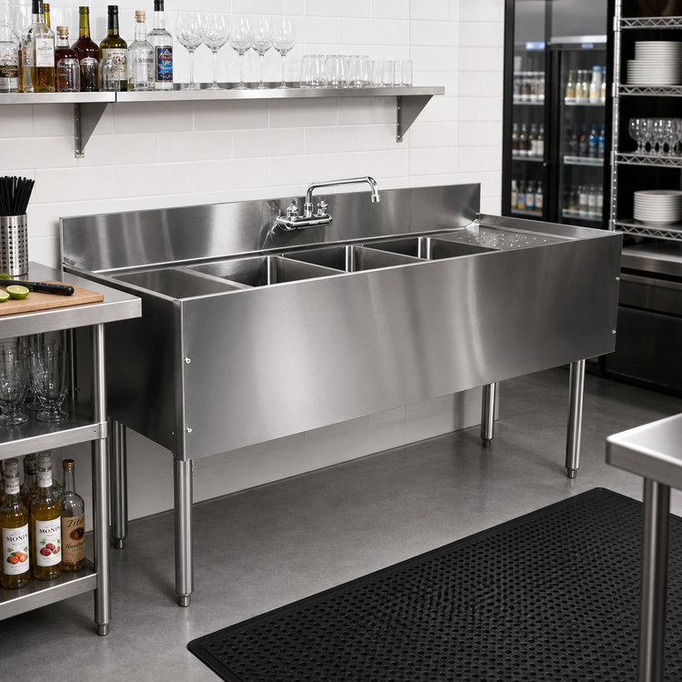 Product image #2 for CHOICE Three Compartment Underbar Sink Unit with Right Drainboard, Left Sink Location, 48 Inch x 24 Inch