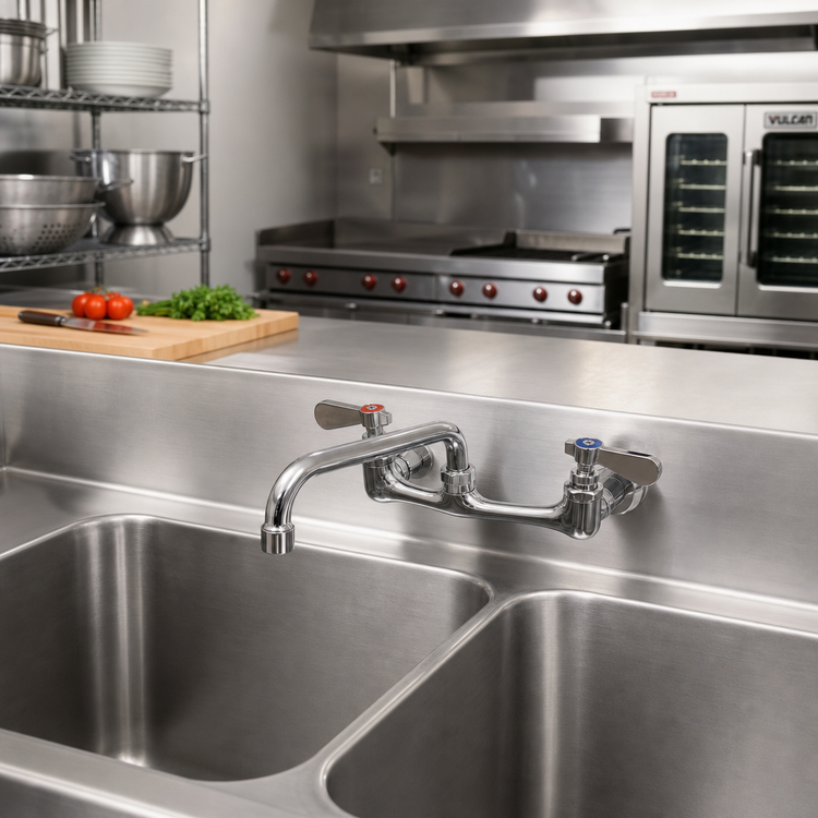 Product image #2 for Omcan USA Splash-Mounted Faucet with 10-Inch Standard Swivel Spout, 8-Inch Centers