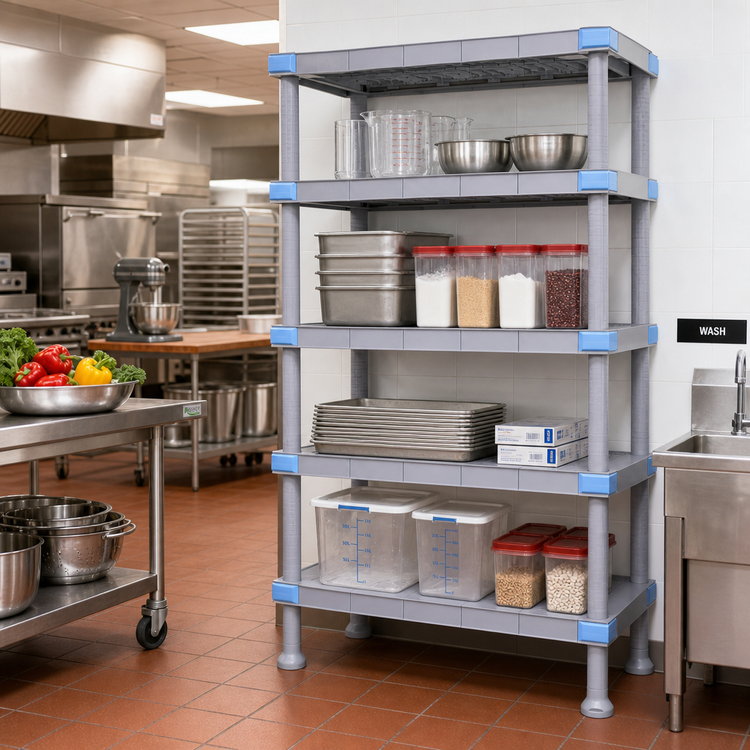 Product image #2 for Quantum Millenia 5-Shelf All-Polymer Shelving Unit with Dunnage Stand, 60 x 21 x 50 Inches