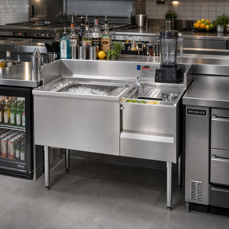 Product image #2 for Eagle Group 2200 Series 62-Inch Underbar Drainboard/Ice Bin/Blender Unit with Center Ice Bin and 7-Circuit Cold Plate