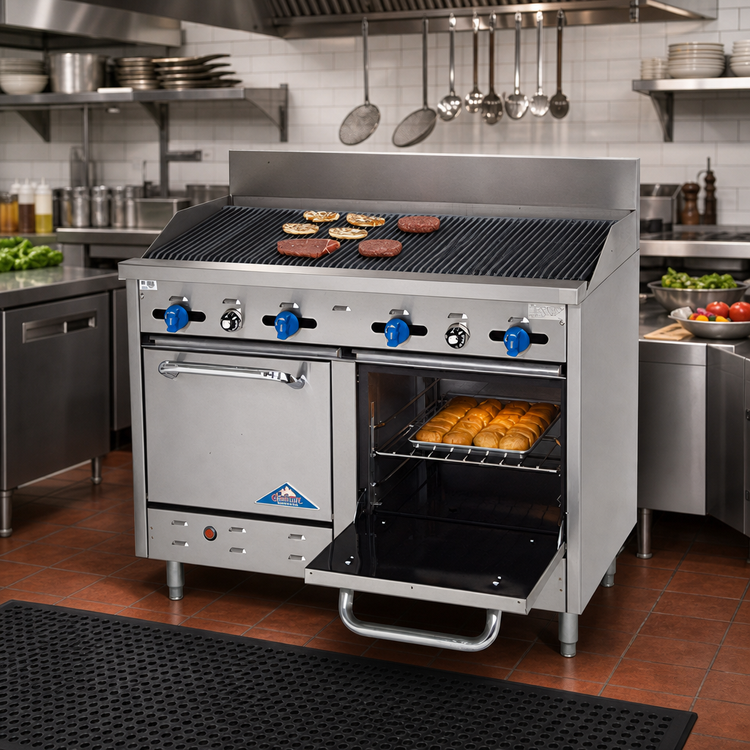Product image #2 for Comstock-Castle 48-Inch Gas Char-Broiler Range with 2 Space-Saver Ovens