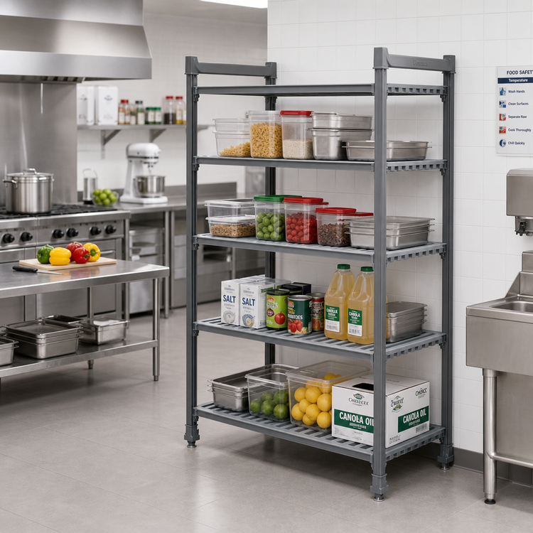 Product image #2 for Cambro Camshelving Basics Plus 4-Tier Stationary Starter Unit, 21 x 60 x 72 Inch, Brushed Graphite