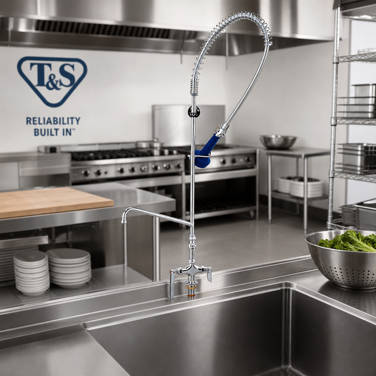 Product image #2 for T&S Brass EasyInstall Single-Hole Deck-Mount Pre-Rinse Unit with 6-Inch Add-On Faucet and 0.65 GPM Spray Valve