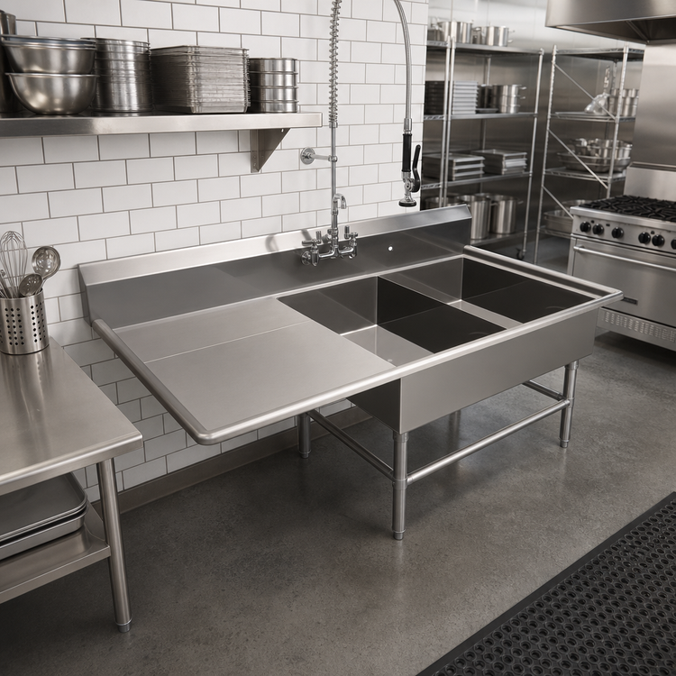 Product image #2 for John Boos Pro-Bowl 2-Compartment Sink with 24-Inch Left Drainboard, 12-Inch Deep Bowls