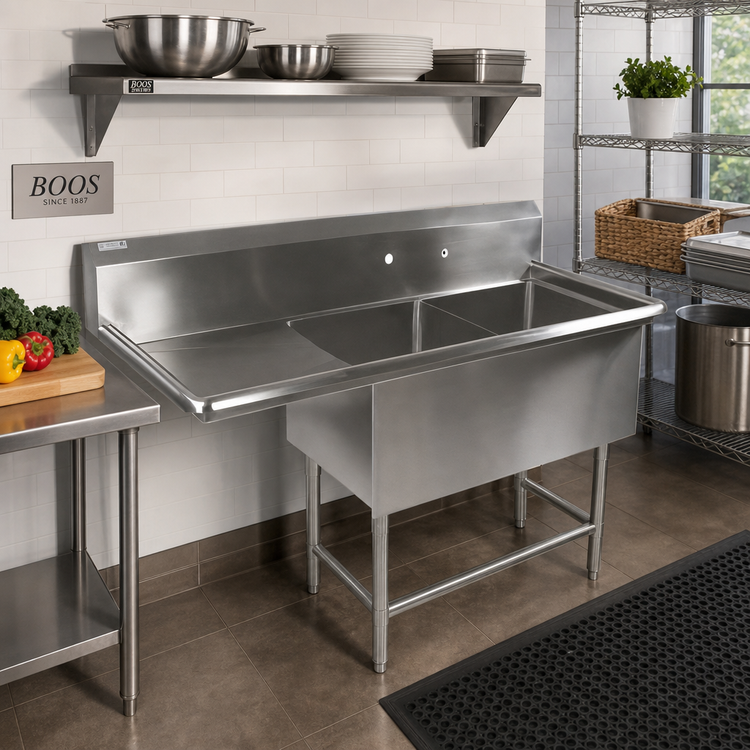Product image #2 for John Boos Pro-Bowl 2-Compartment Stainless Steel Sink with 30-Inch Left Drainboard