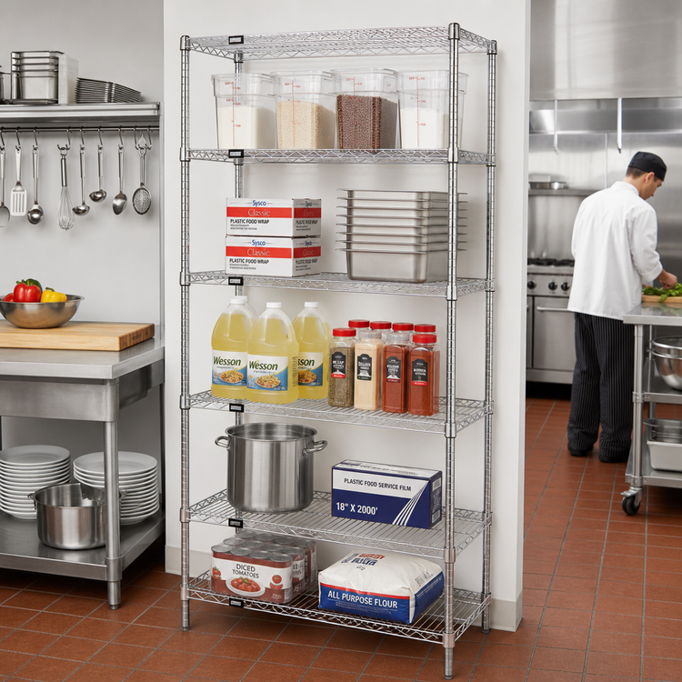 Product image #2 for Quantum 5-Shelf Wire Shelving Starter Kit, 36W x 14D x 63H, Chrome Plated