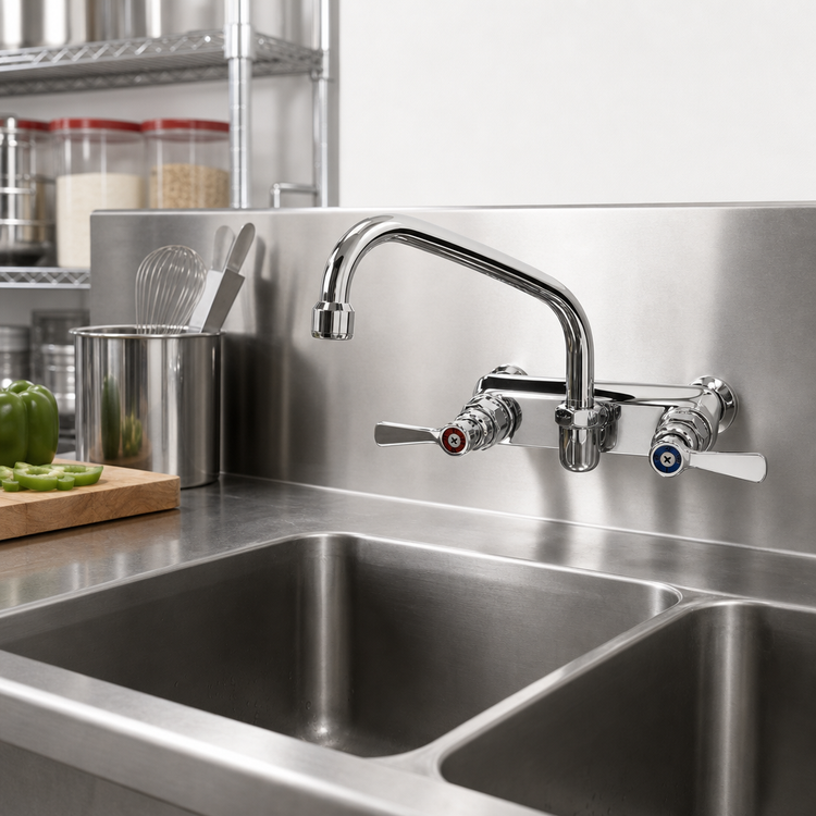 Product image #2 for Fisher Low-Lead Brass 4-Inch Center Backsplash Faucet with 12-Inch Swing Spout and Lever Handles
