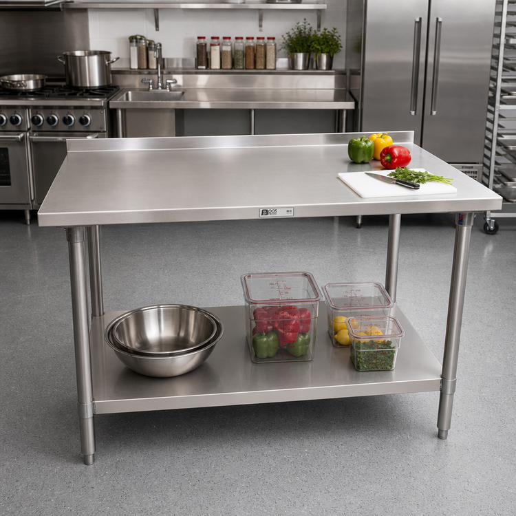 Product image #2 for John Boos Stallion 60" x 36" 14-Gauge 300 Series Stainless Steel Top Work Table with 1-1/2" Rear Up-Turn