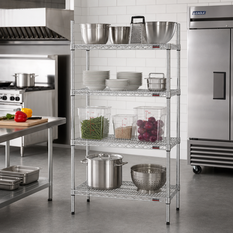 Product image #2 for Eagle Group 4-Tier Starter Wire Shelving Unit with QuadTruss Shelves, 24 x 24 x 74 Inches, Stainless Steel Finish