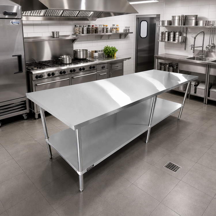 Product image #2 for Sapphire 108-Inch x 24-Inch Stainless Steel Work Table with Undershelf, 16-Gauge 304 Top