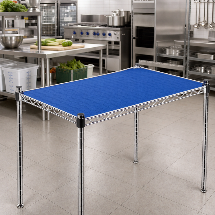 Product image #2 for QuadPlus Solid Blue Polymer Shelf Mat with Quad-Adjust Chrome Frame, 36 x 21 Inches