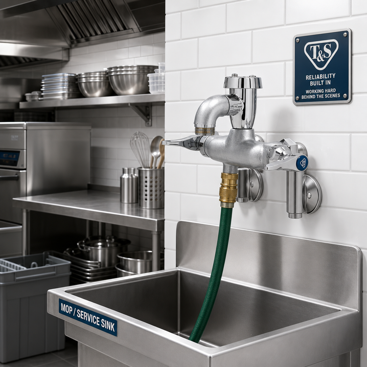 Product image #2 for T&S Brass Adjustable Wall-Mount Service Sink / Mop Sink Faucet with Vacuum Breaker and 3/4" Garden Hose Outlet