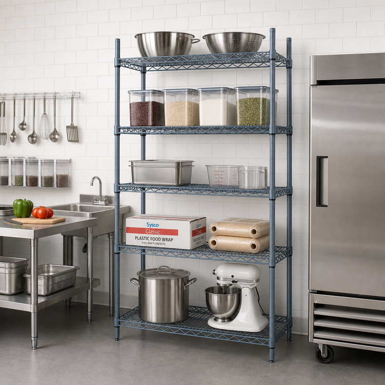 Product image #2 for Quantum 42" W x 12" D x 86" H Wire Shelving Starter Kit, 5 Shelves, Gray Epoxy Finish