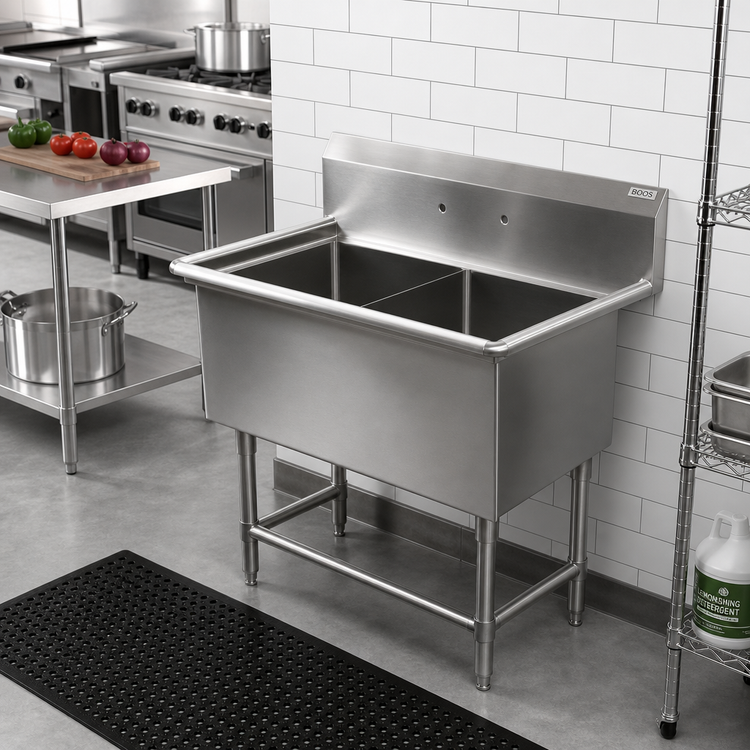 Product image #2 for John Boos Pro-Bowl 2-Compartment Stainless Steel Sink with Legs and 10" Backsplash