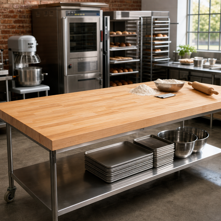 Product image #2 for John Boos Edge Grain Flat Top Northern Hard Rock Maple Wood Baker's Table Top, 168 x 24 x 2-1/4 Inches