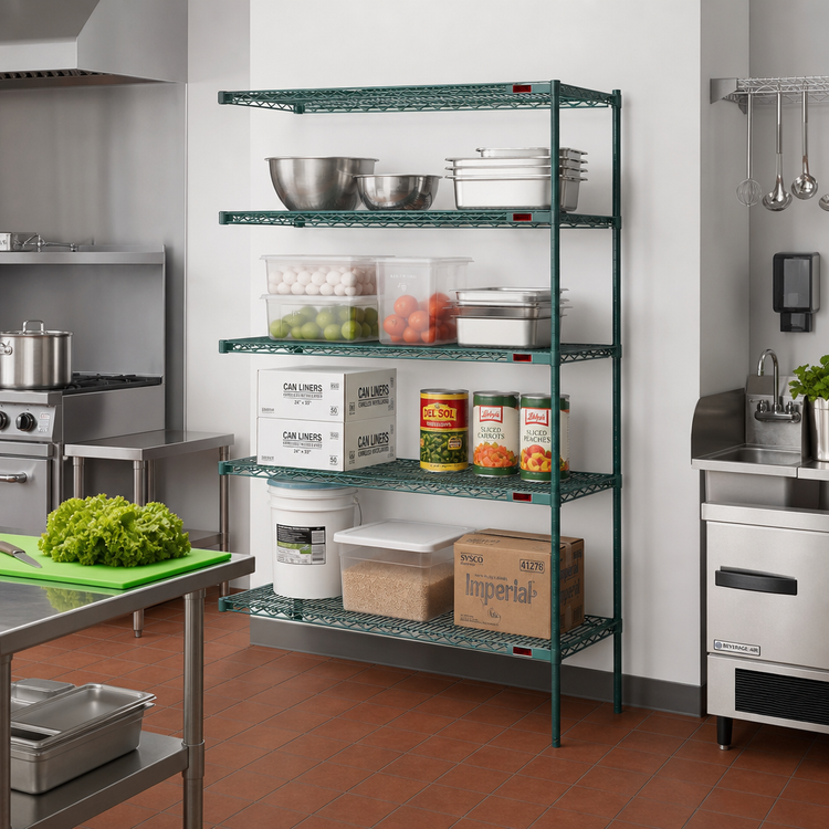 Product image #2 for Eagle Group Valu-Gard 4-Tier Add-On Wire Shelving Unit, 60 x 21 x 74 Inches, Green Epoxy Finish