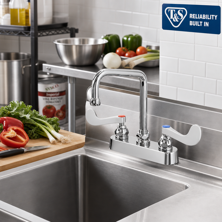 Product image #2 for T&S Brass B-1110-XS-WH4 4-Inch Centers Deck-Mount Workboard Mixing Faucet with 6-Inch Swing Nozzle