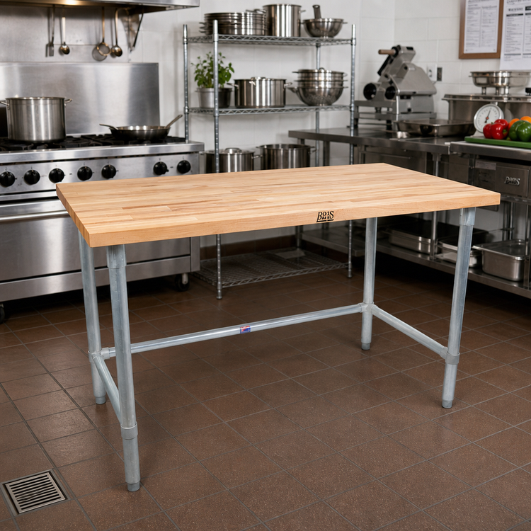 Product image #2 for John Boos JNB01 36 x 24 Inch Wood Top Work Table with 1-1/2 Inch Thick Maple Top and Galvanized Base