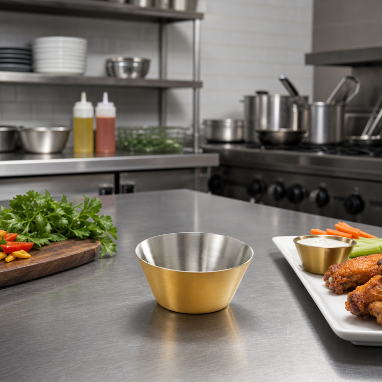 Product image #3 for American Metalcraft Round Gold Satin Stainless Steel Sauce Cup, 1-1/2 oz.