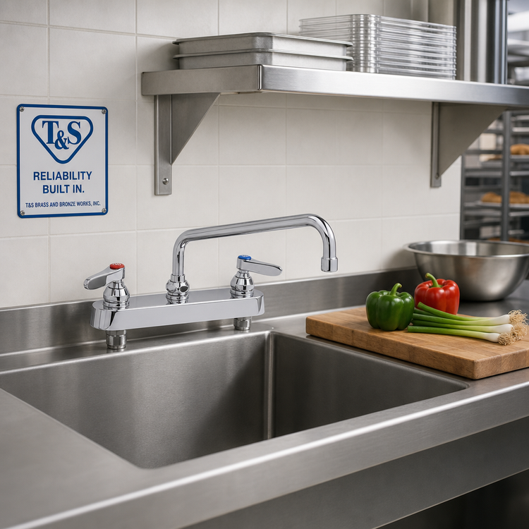 Product image #2 for T&S Brass B-1123 Deck-Mounted Workboard Faucet with 12-Inch Swing Nozzle, 8-Inch Centers