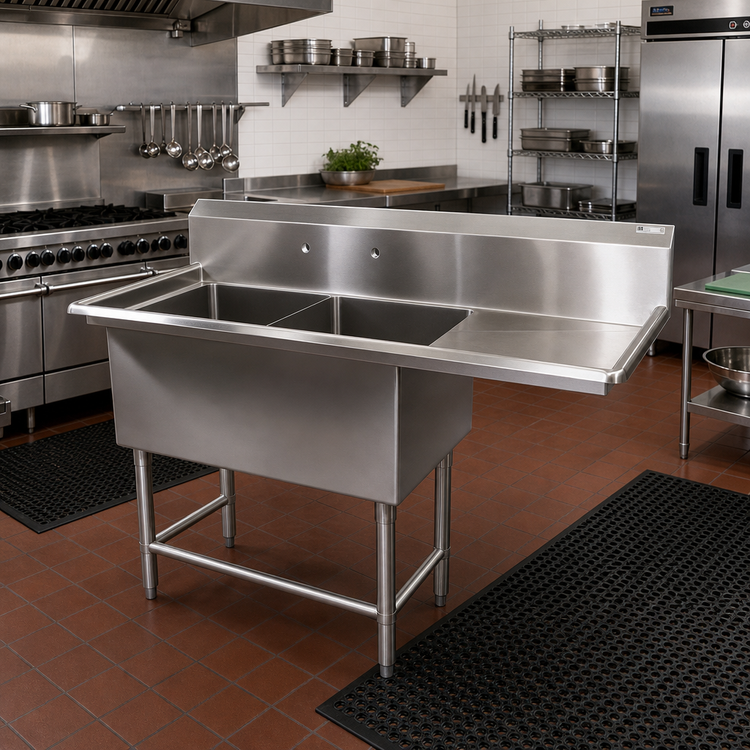 Product image #2 for John Boos Pro-Bowl 2-Compartment Commercial Sink with Right Drainboard, 16-Gauge 300 Series Stainless Steel