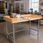 Thumbnail image #2 for John Boos DSB08A 84" x 30" Baker's Top Wood Work Table, 1-3/4" Maple Top, 4" Coved Riser, Stainless Steel Base