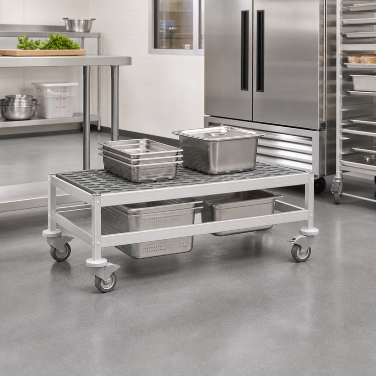 Product image #2 for Fermostock Mobile Aluminum Dunnage Rack with Casters, 35-Inch W x 14-Inch D x 17-Inch H, 800 lb. Per Shelf Capacity