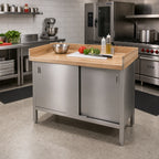 Thumbnail image #2 for John Boos EBSW7R43-2436 Enclosed Base Maple Top Work Table with Sliding Doors, Stainless Steel Base, 36 x 24 x 40-1/2 in, 4-in Coved Riser
