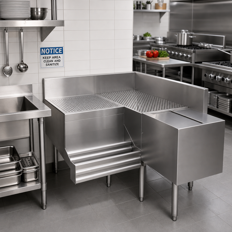 Product image #2 for Advance Tabco Prestige 90° Freestanding Corner Drainboard Filler, 35" x 20", 7" Backsplash